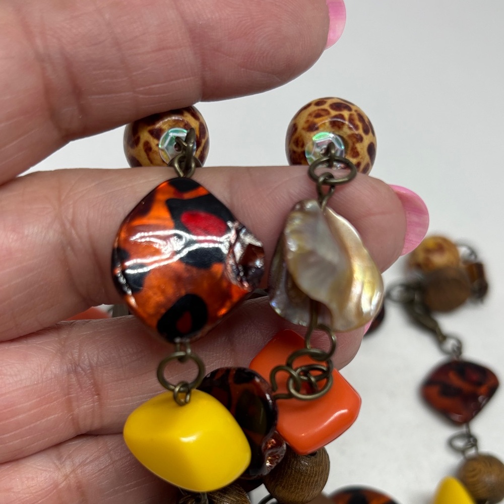 Fun Brown, ‘Leopard Print’ Orange and Yellow Beaded Necklace